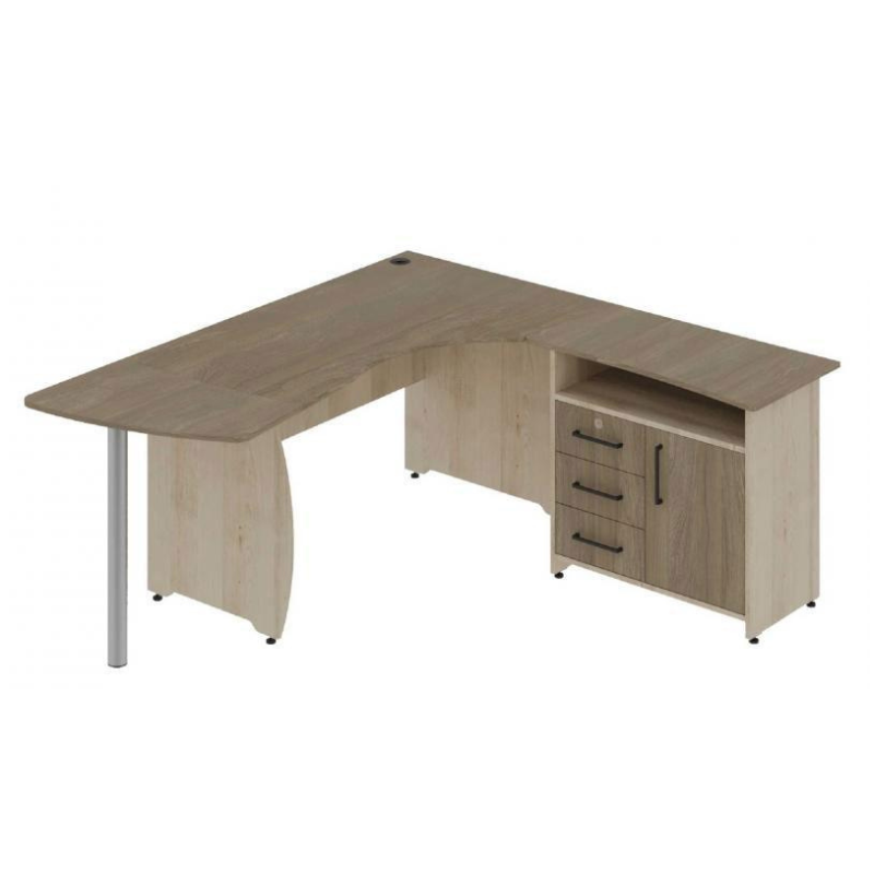 Стіл вчительський з тумбою та приставкою, АНШАР ГРУП,1902х1800х750 мм., ЛДСП, каркас приставки –металева труба, бук артізан перламутровий, дуб урбан кавовий